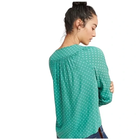 Anthropologie Maeve Teal Polka Dot Asbury Printed Button Down Blouse Size M - Picture 3 of 9